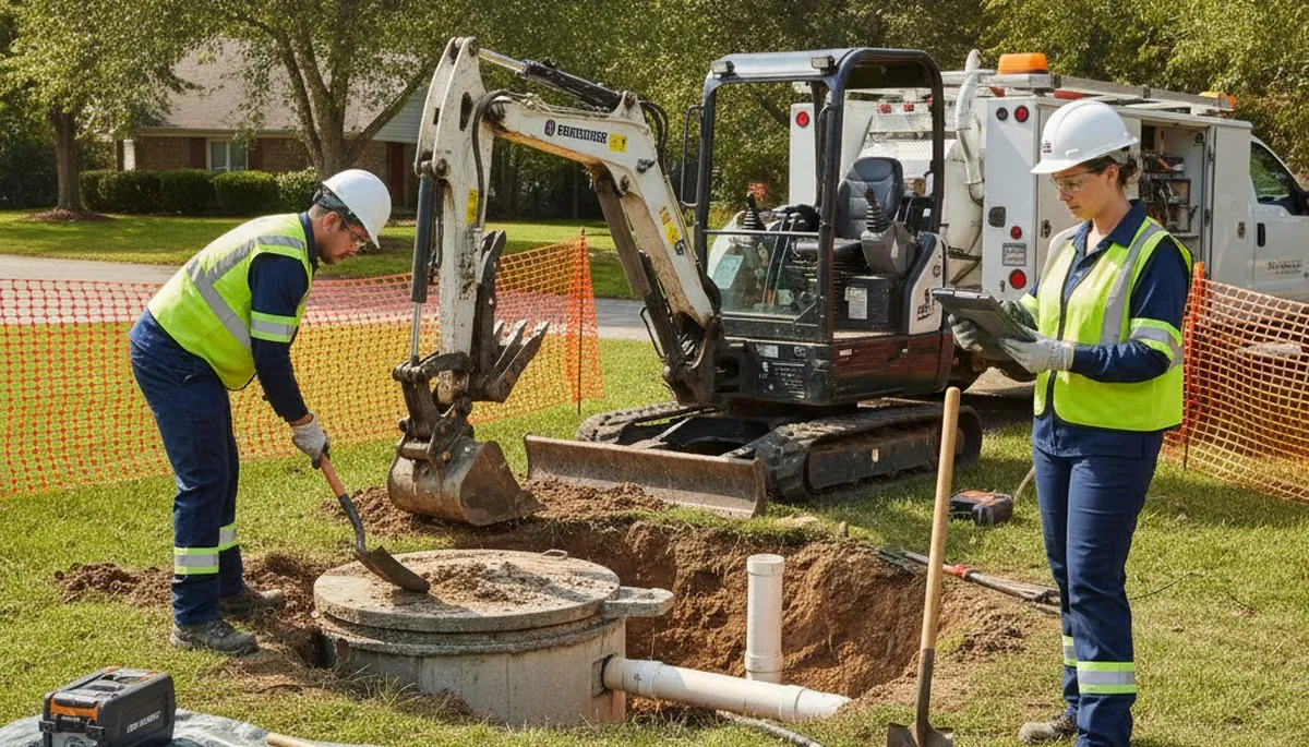 Tacoma, WA plumber inspecting septic repair service for a residential home