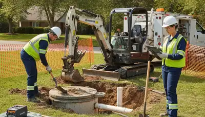 Tacoma, WA plumber inspecting septic repair service for a residential home