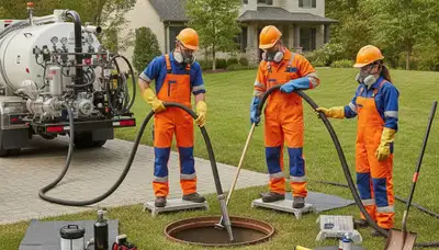 Tacoma, WA plumber cleaning a septic tank for residential septic maintenance