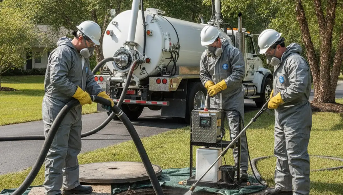 Tacoma, WA plumber cleaning a septic tank for a residential plumbing service