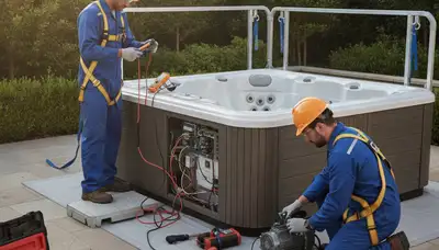 Spa repair technician servicing a Tacoma, WA home spa for plumbing maintenance and repair