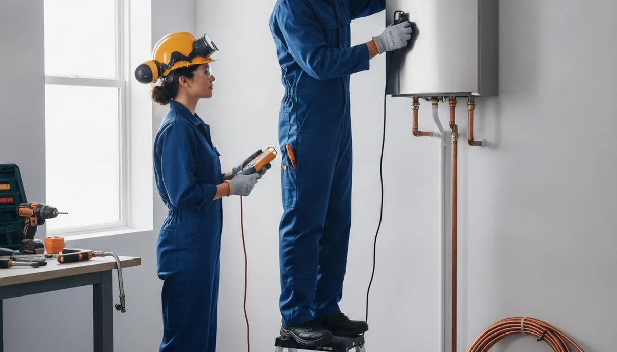 Tacoma, WA plumber installing a tankless water heater for reliable hot water service