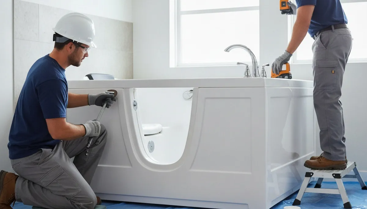 Tacoma, WA plumber installing a walk-in tub for safer, accessible home bathing