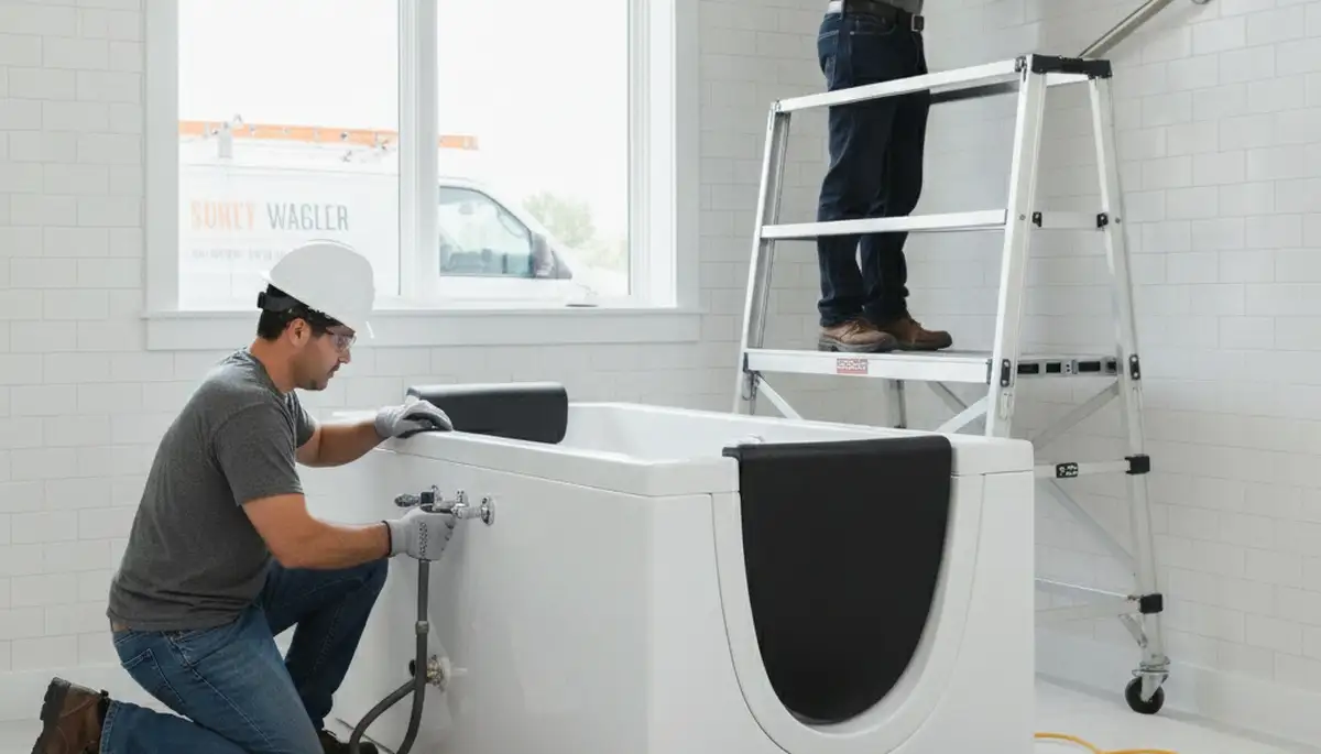 Tacoma, WA plumber installing a walk-in tub for safer, accessible bathing in a home
