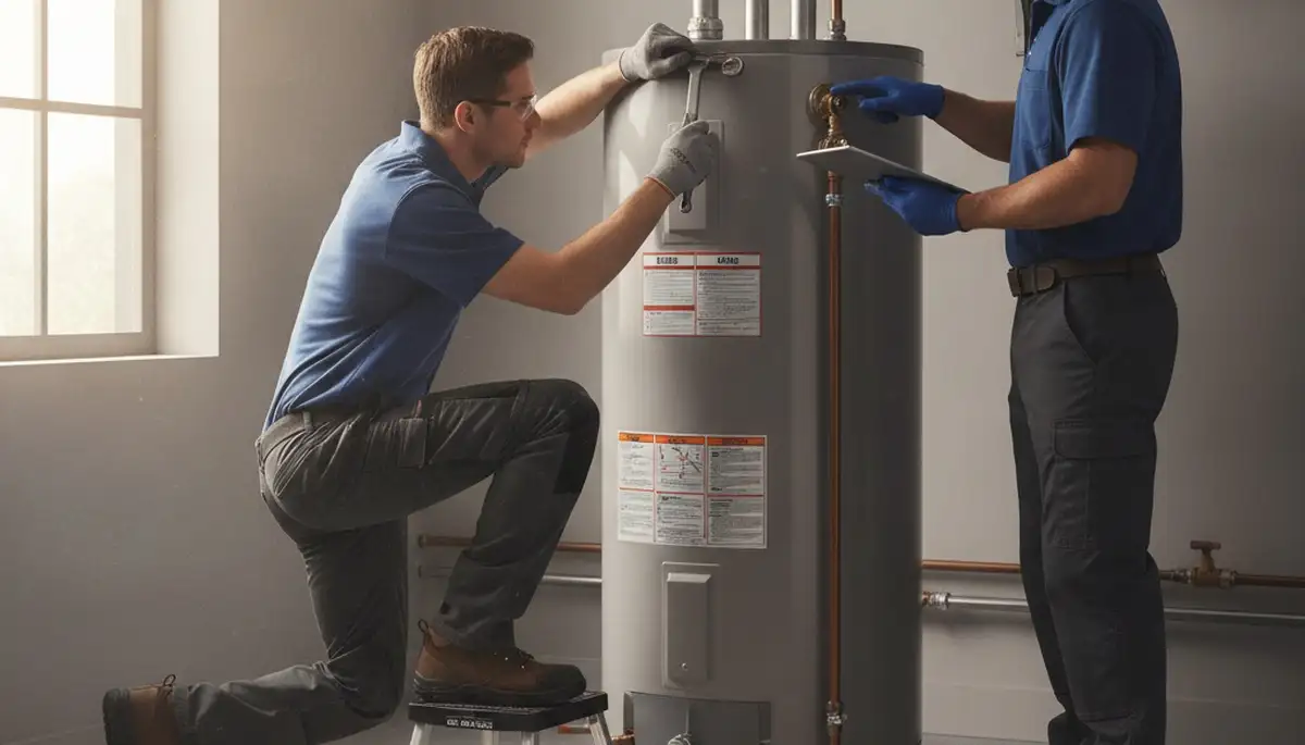 Tacoma, WA plumber repairing a water heater for a home service call